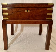 Antique English Brass Banded Rosewood Box on Stand, Circa 1880.