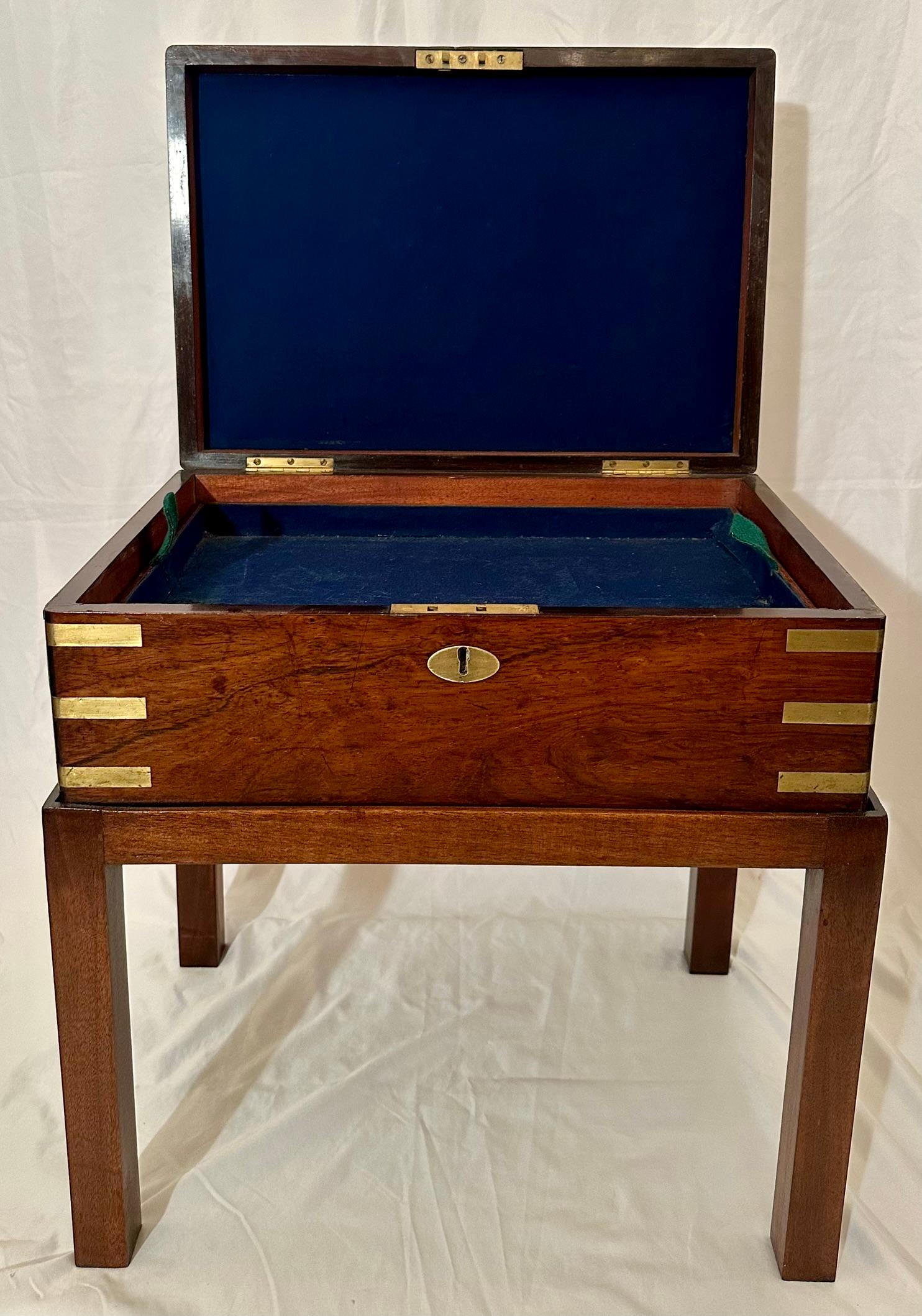 XIXe siècle Antique English Brass Banded Rosewood Box on Stand, Circa 1880. en vente