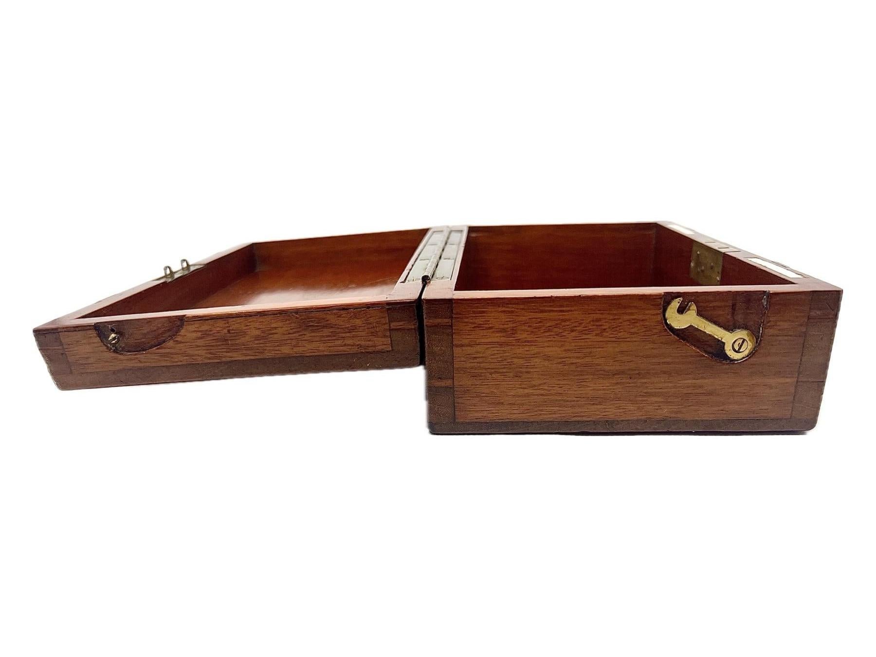 19th Century Antique English Brass Banded Walnut Travel Box, Circa 1880. For Sale