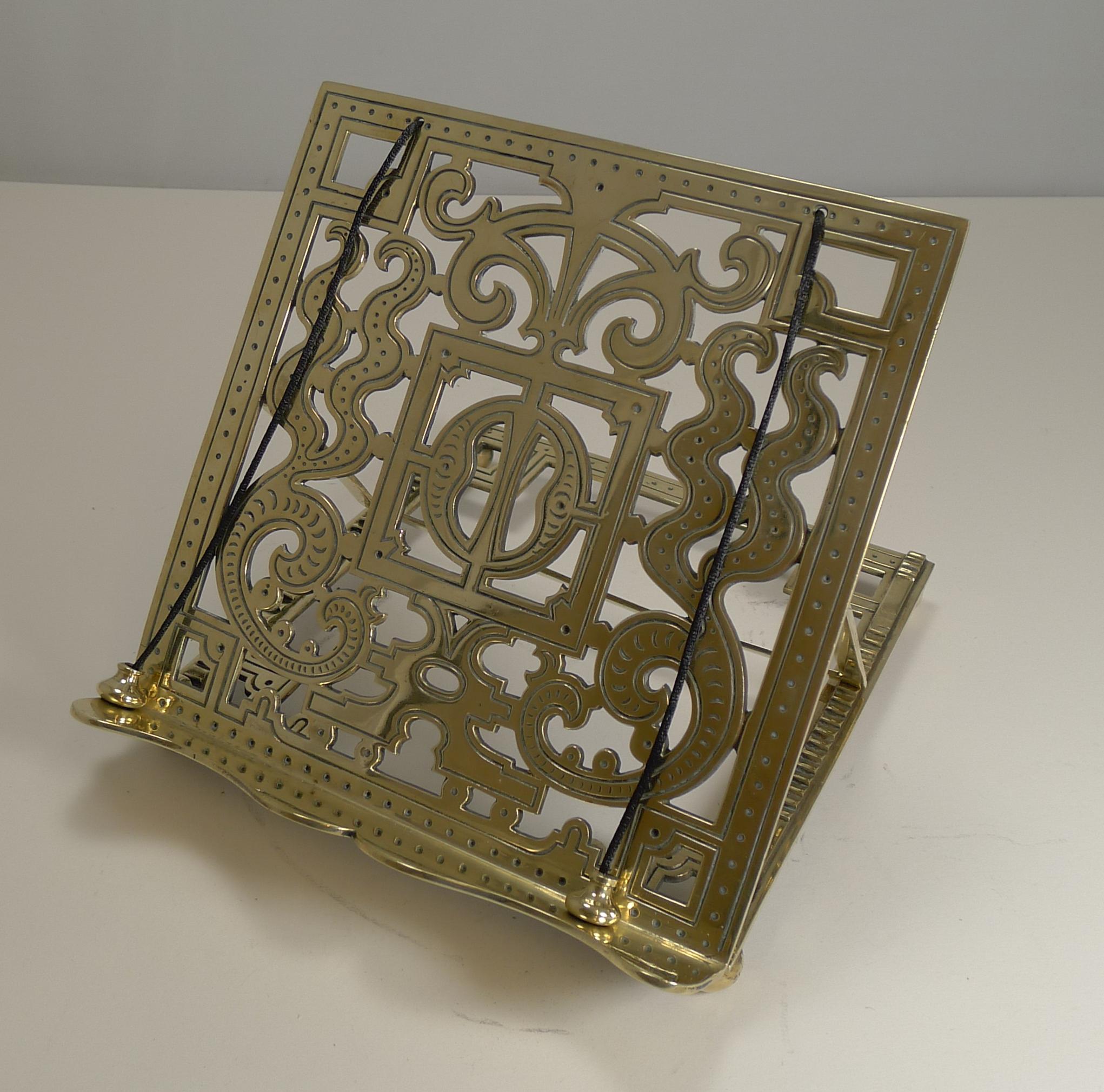 Late Victorian Antique English Brass Book Stand / Lectern circa 1880 by William Tonk and Sons