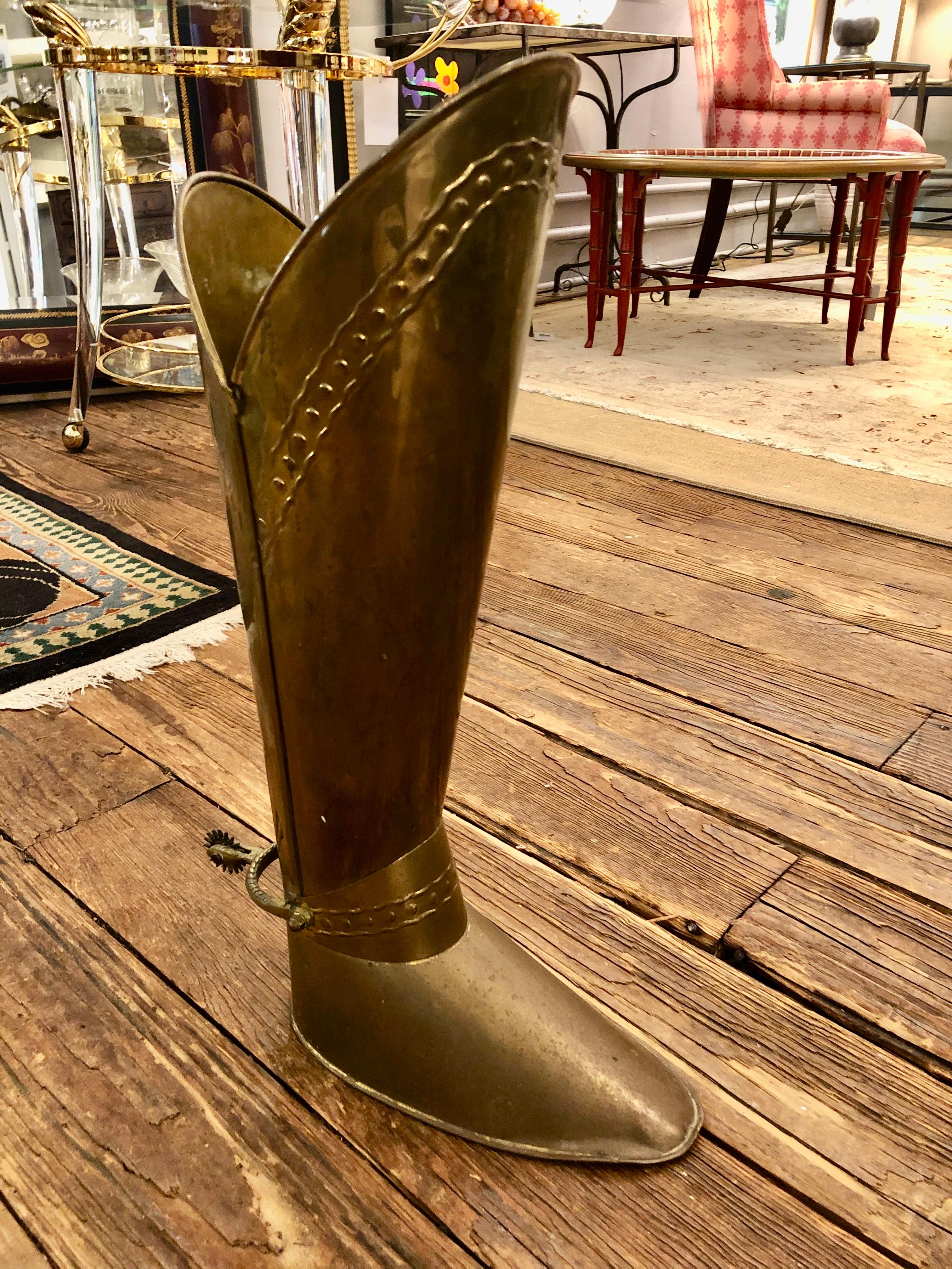 Antique English Brass Boot Umbrella Stand 1