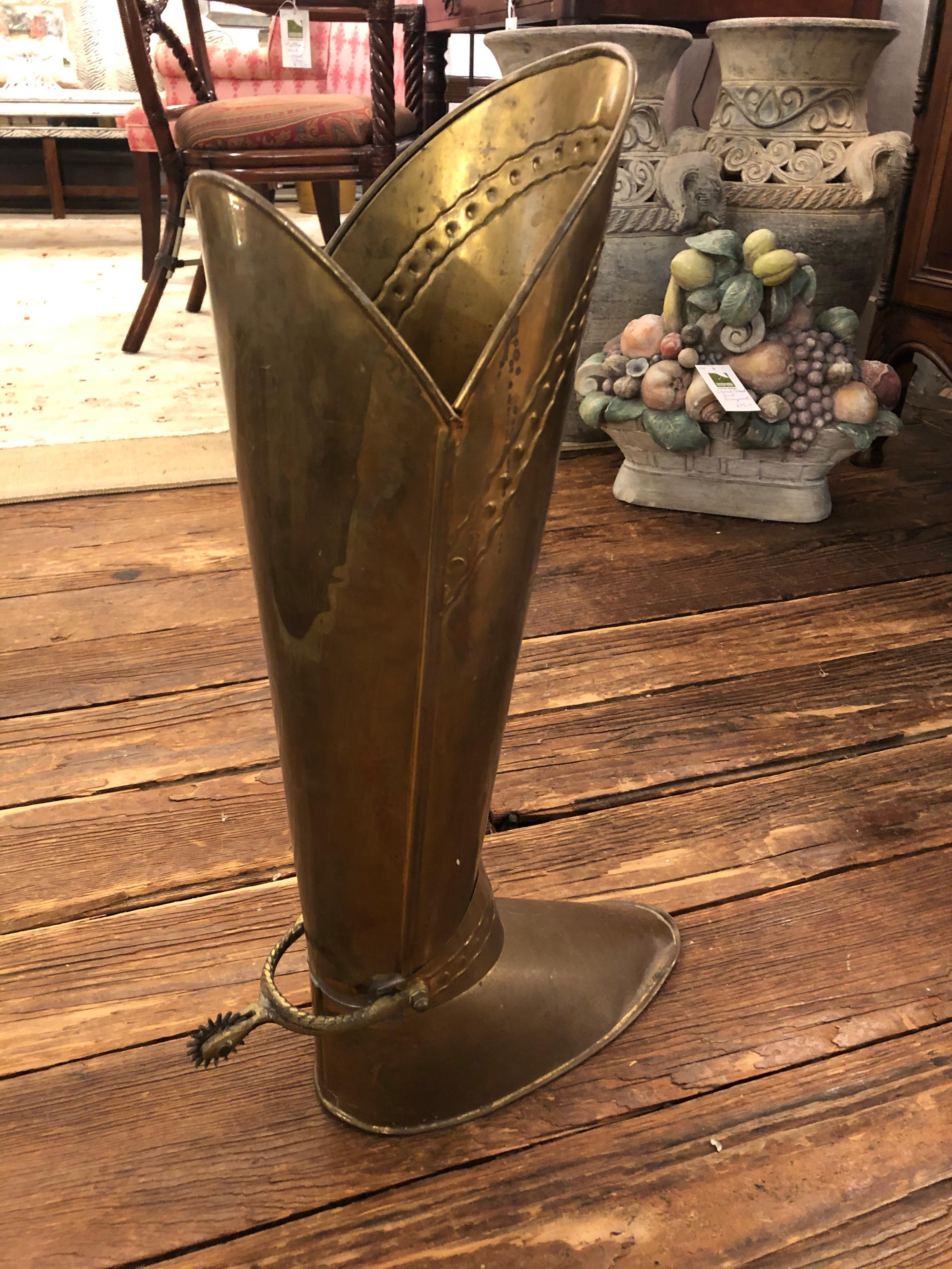 Antique English Brass Boot Umbrella Stand 5