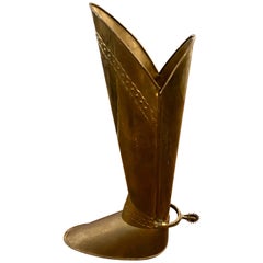 Antique English Brass Boot Umbrella Stand