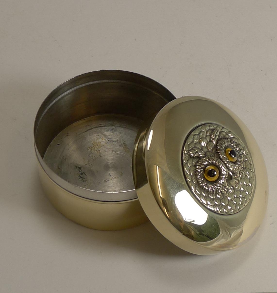 Early 20th Century Antique English Brass Box - Owl with Glass Eyes, circa 1900