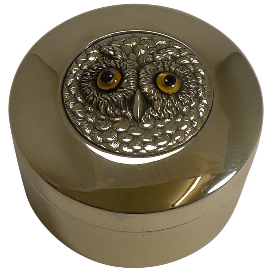 Antique English Brass Box - Owl with Glass Eyes, circa 1900