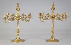 Antique English Brass Candelabras, Pair