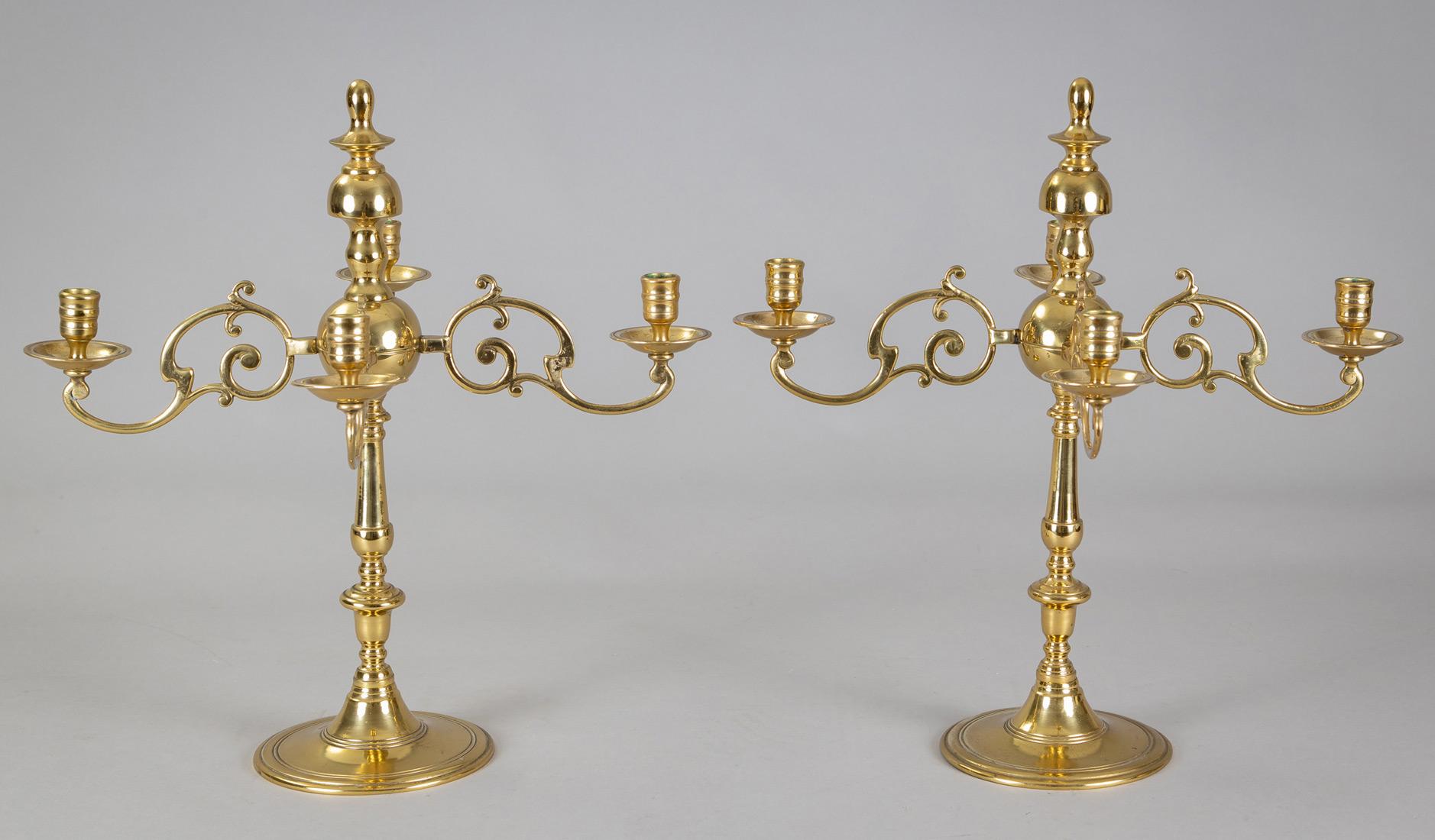 Georgian Antique English Brass Candelabras, Pair For Sale