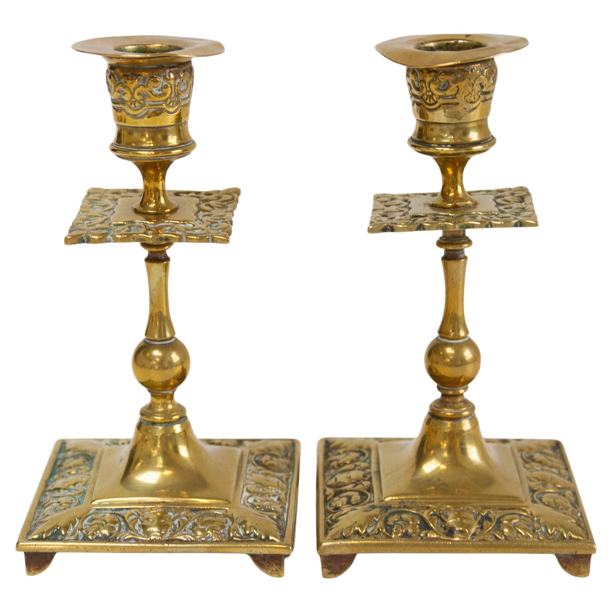 Antique English Brass Candlesticks. Set of 2.