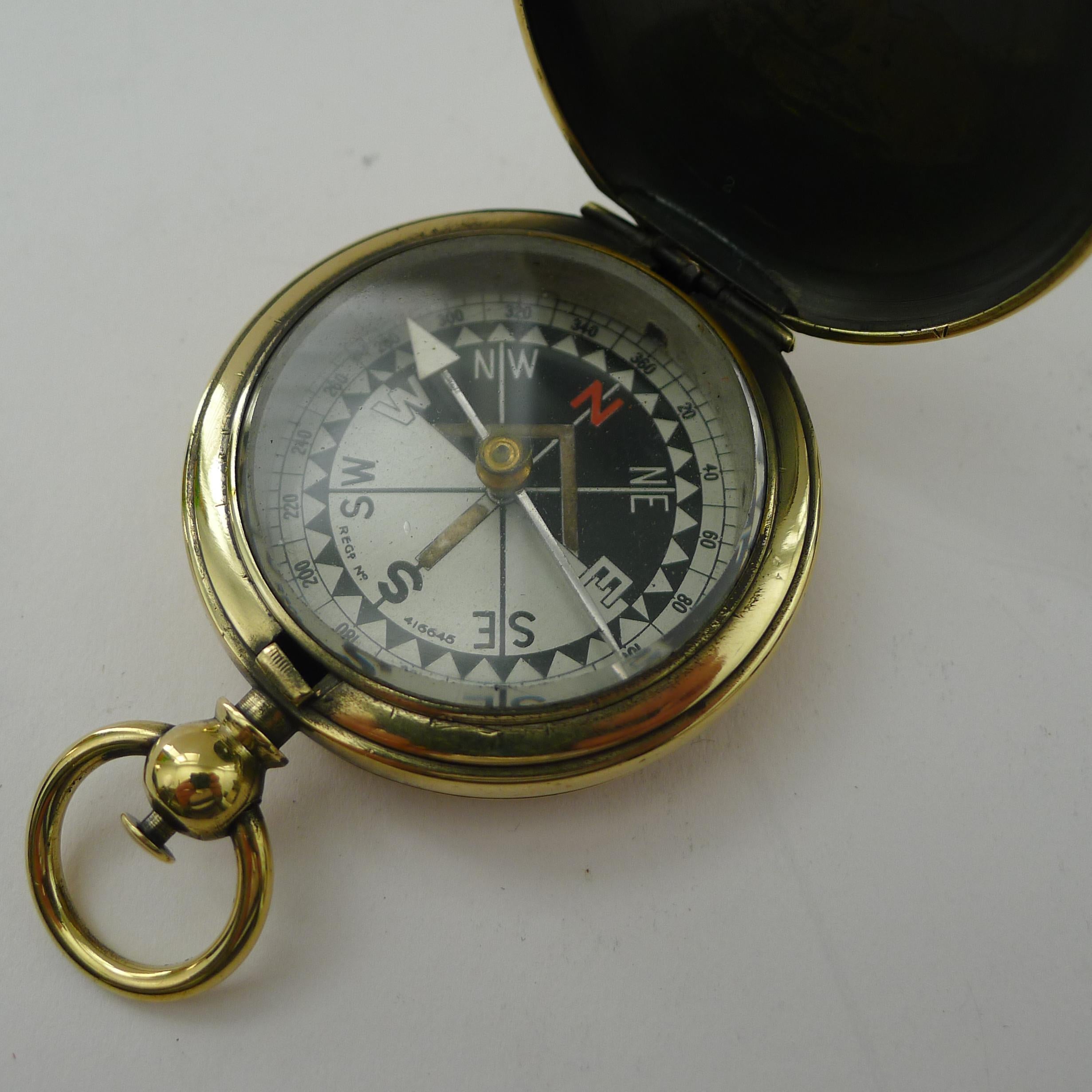 Early 20th Century Antique English Brass Cased Compass Reg. No. For 1903 For Sale