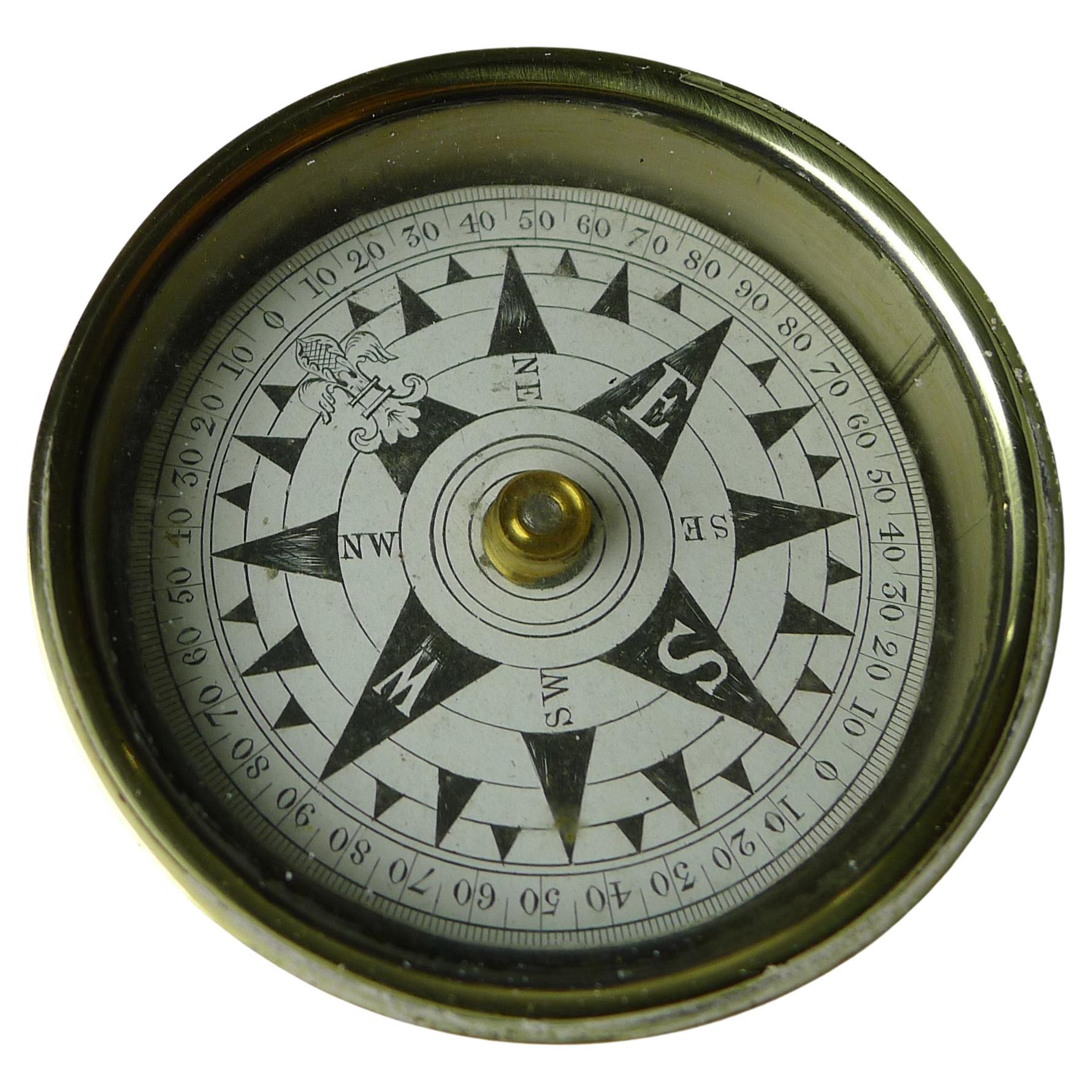 Antique English Brass Cased Floating Card Explorers Pocket Compass c.1890 For Sale