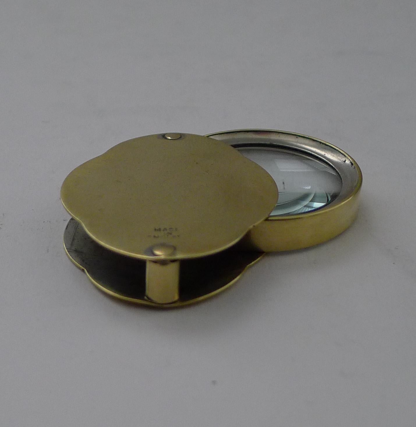 Early 20th Century Antique English Brass Cased Folding Magnifying Glass c.1920 For Sale