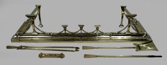 Antique English Brass & Cast Iron Fireplace Set with Registered Design, c.1905