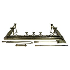 Antico set da caminetto inglese in ottone e ghisa con disegno registrato, 1905 ca.
