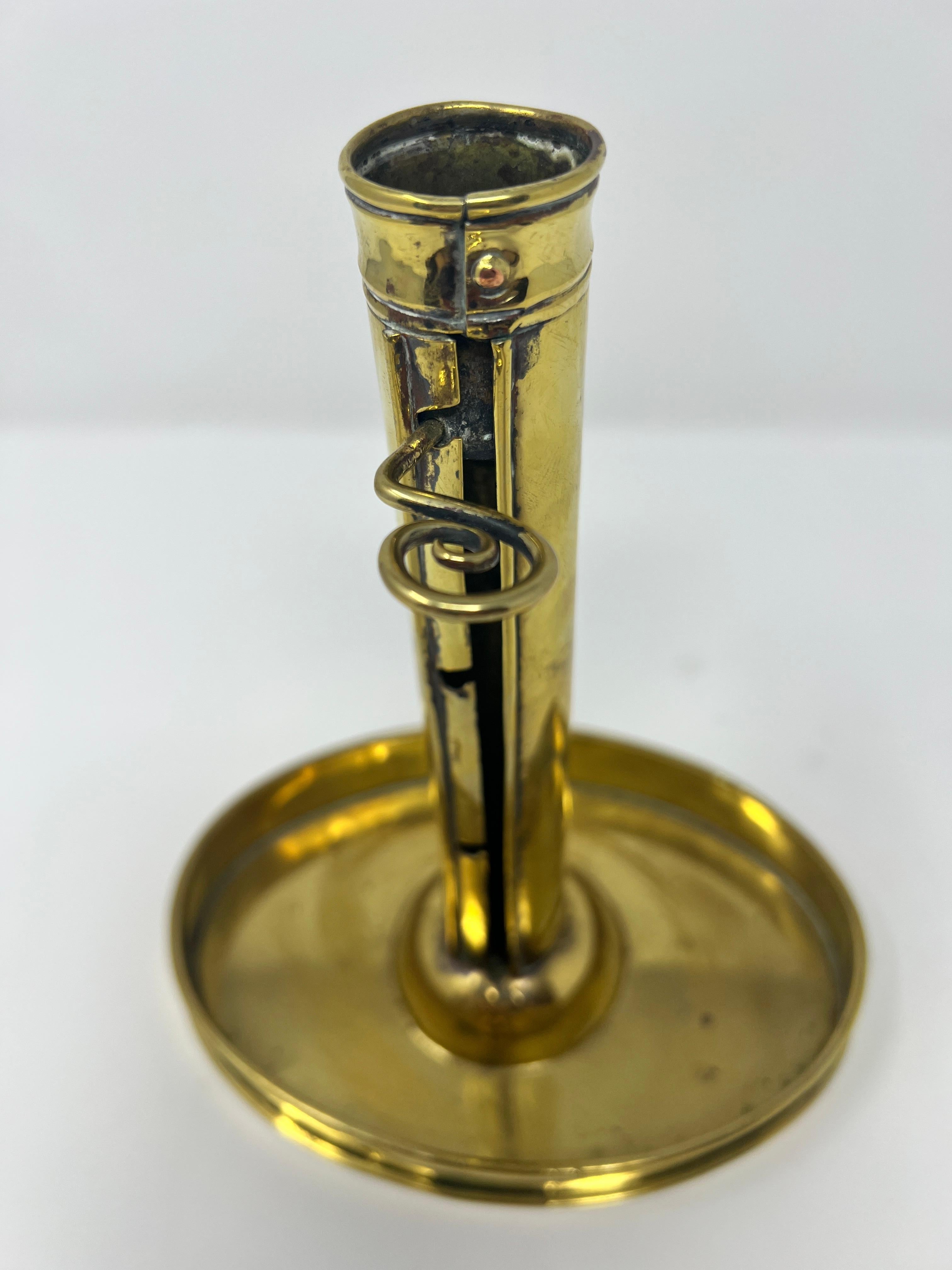 Antique English Brass Chamber Stick circa 1860 In Good Condition For Sale In New Orleans, LA