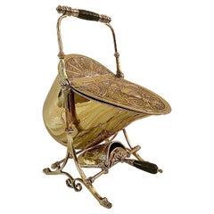 Antique English Brass Coal Scuttle With Shovel, Circa 1875-1885.