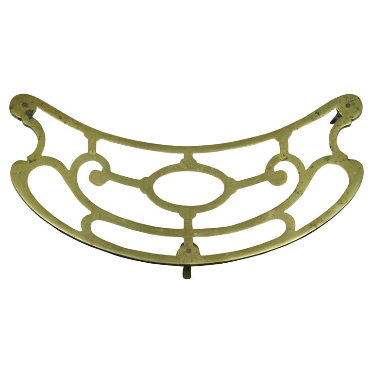 Antique English Brass Demilune Footman Fireplace Trivet Kettle Pot Stand For Sale at 1stDibs