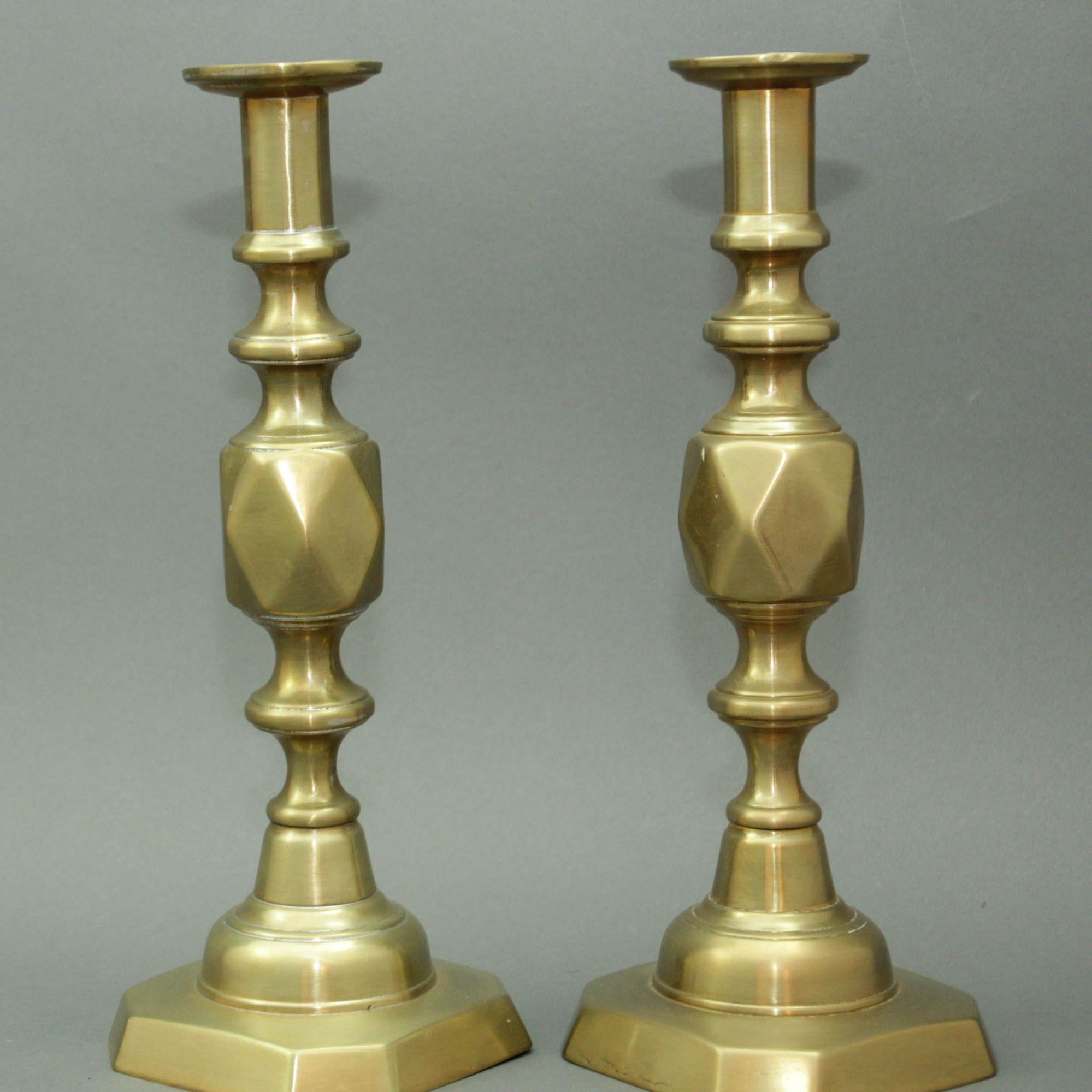 Antique English Brass Diamond Jubilee Ace of Diamonds Candlesticks A Pair 1890 For Sale 4