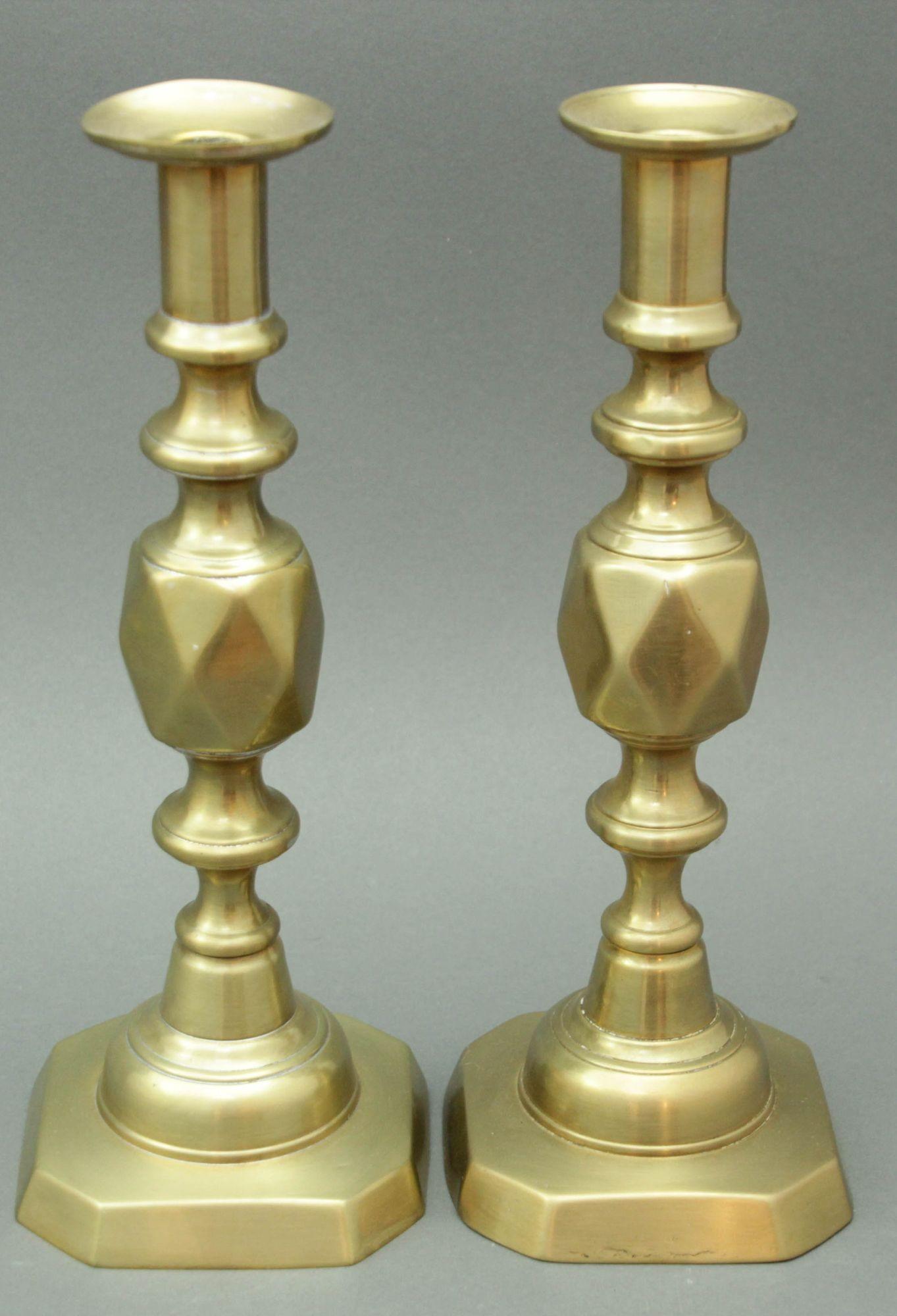 Antique English Brass Diamond Jubilee Ace of Diamonds Candlesticks A Pair 1890 For Sale 7