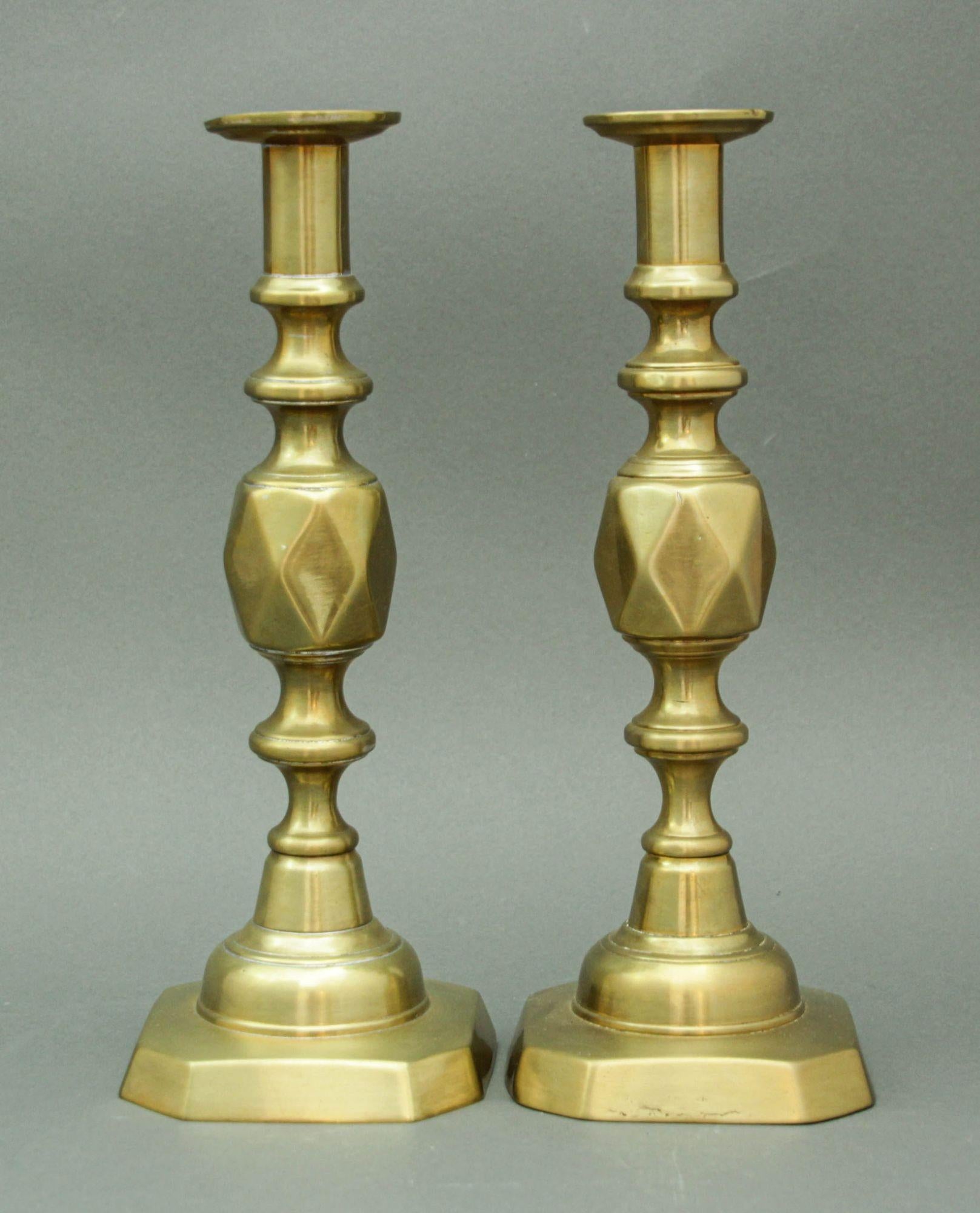 Antique English Brass Diamond Jubilee Ace of Diamonds Candlesticks A Pair 1890 For Sale 8