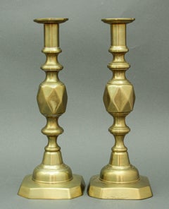 Antique English Brass Diamond Jubilee Ace of Diamonds Candlesticks A Pair 1890