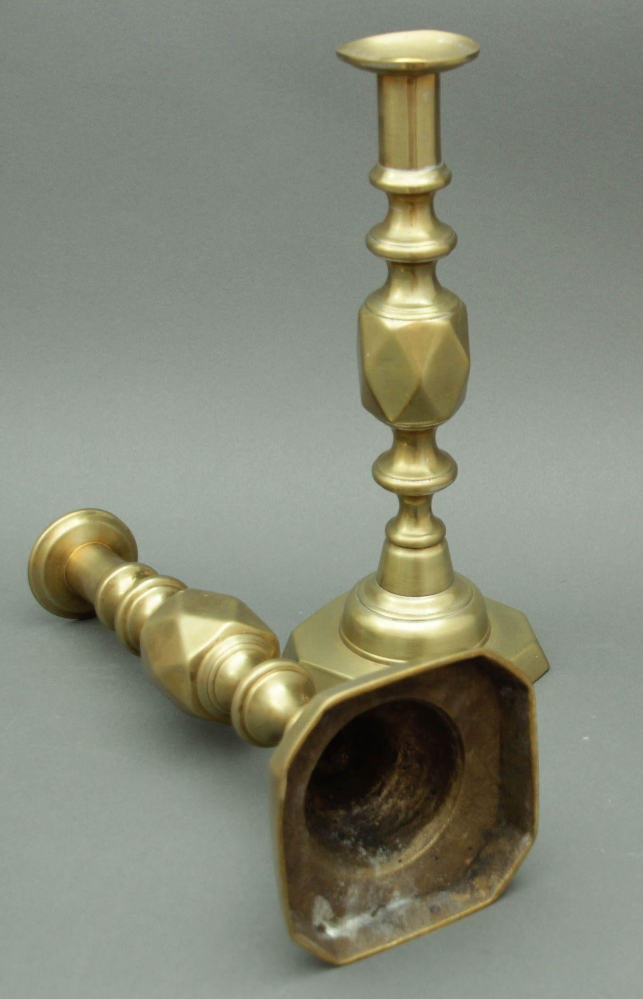 Hand-Crafted Antique English Brass Diamond Jubilee Ace of Diamonds Candlesticks A Pair 1890 For Sale