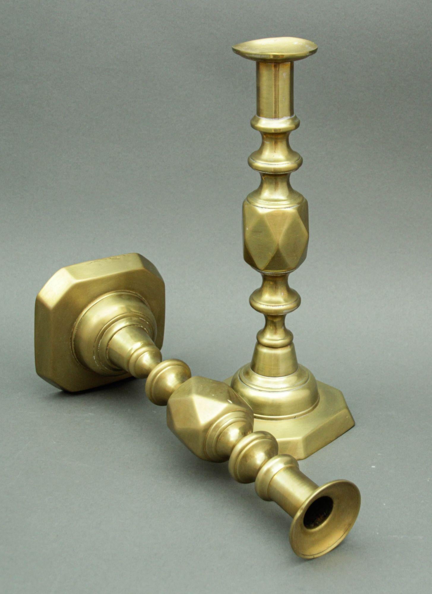 19th Century Antique English Brass Diamond Jubilee Ace of Diamonds Candlesticks A Pair 1890 For Sale