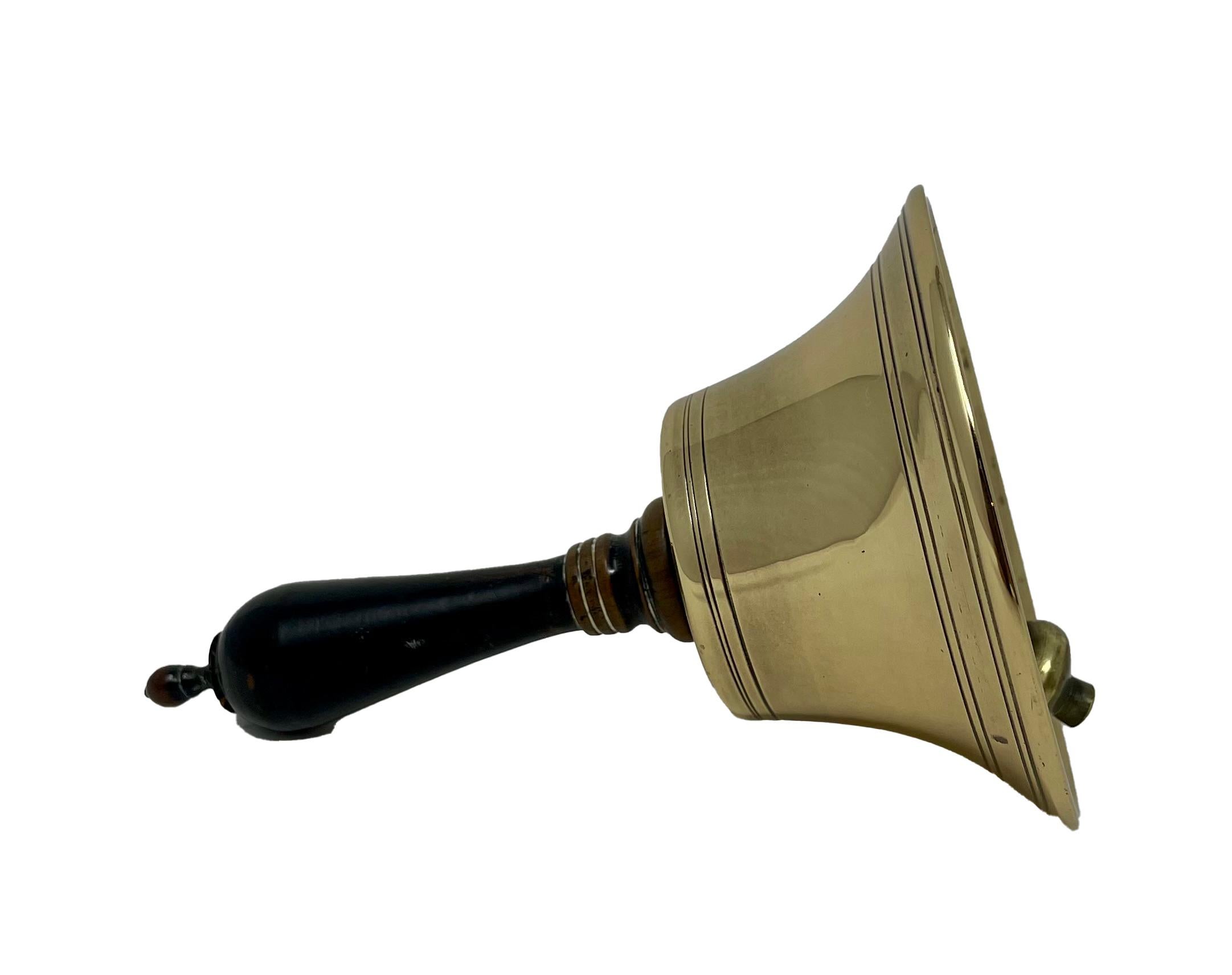 19th Century Antique English Brass Dinner Bell with Ebonized Handle. For Sale