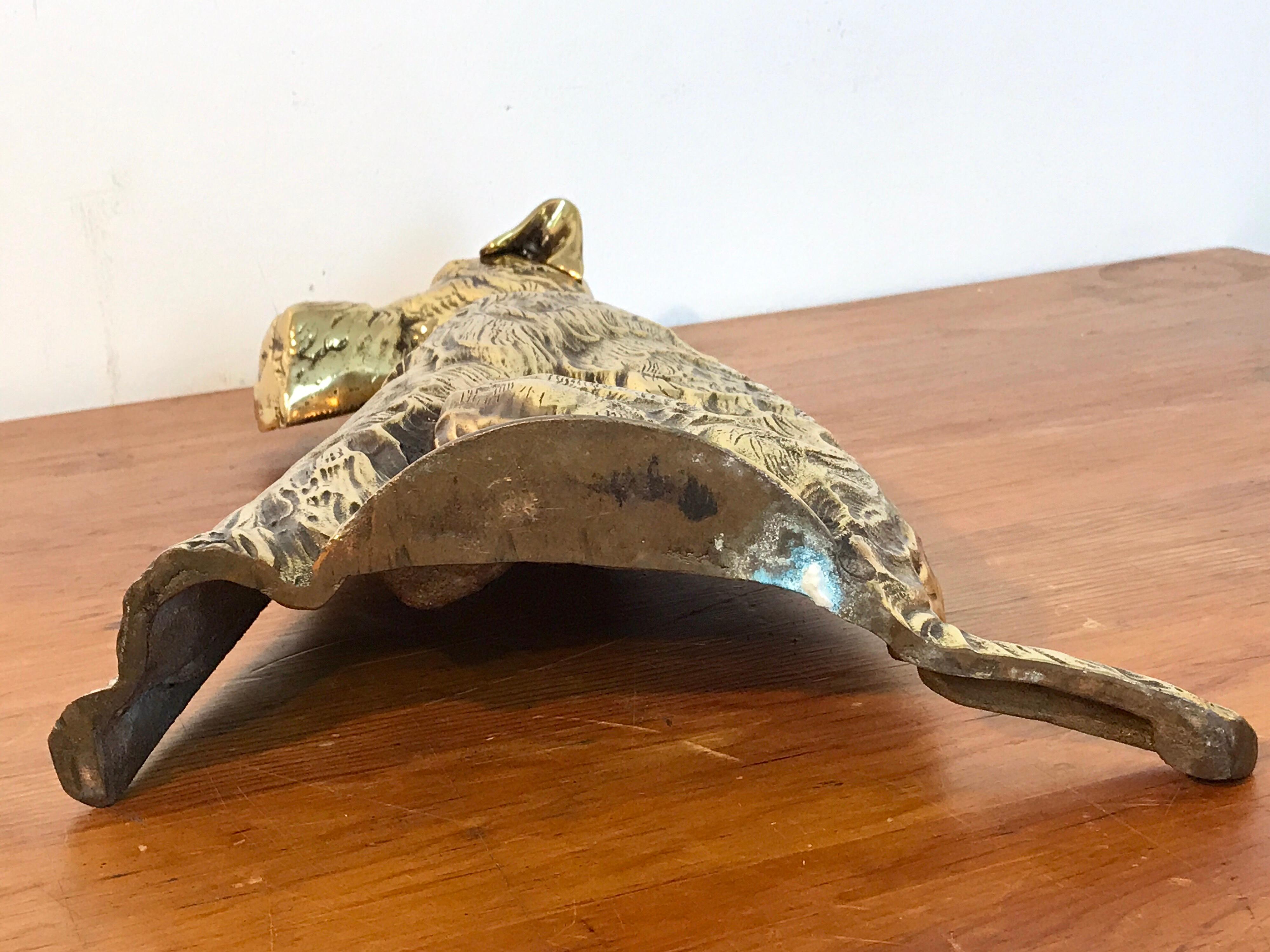 Antique English Brass Doorstop of a Seated Terrier 8