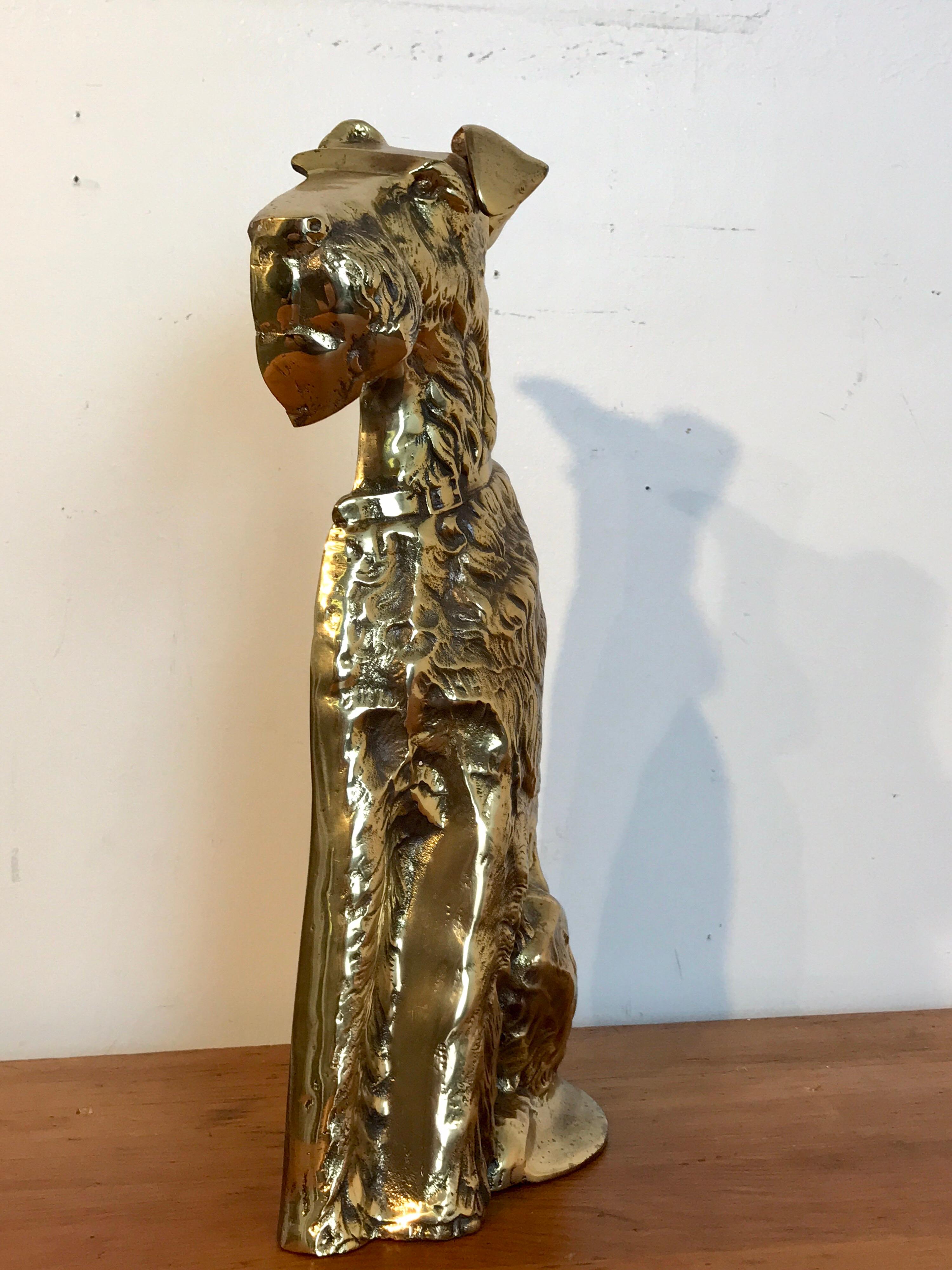 Antique English Brass Doorstop of a Seated Terrier 2