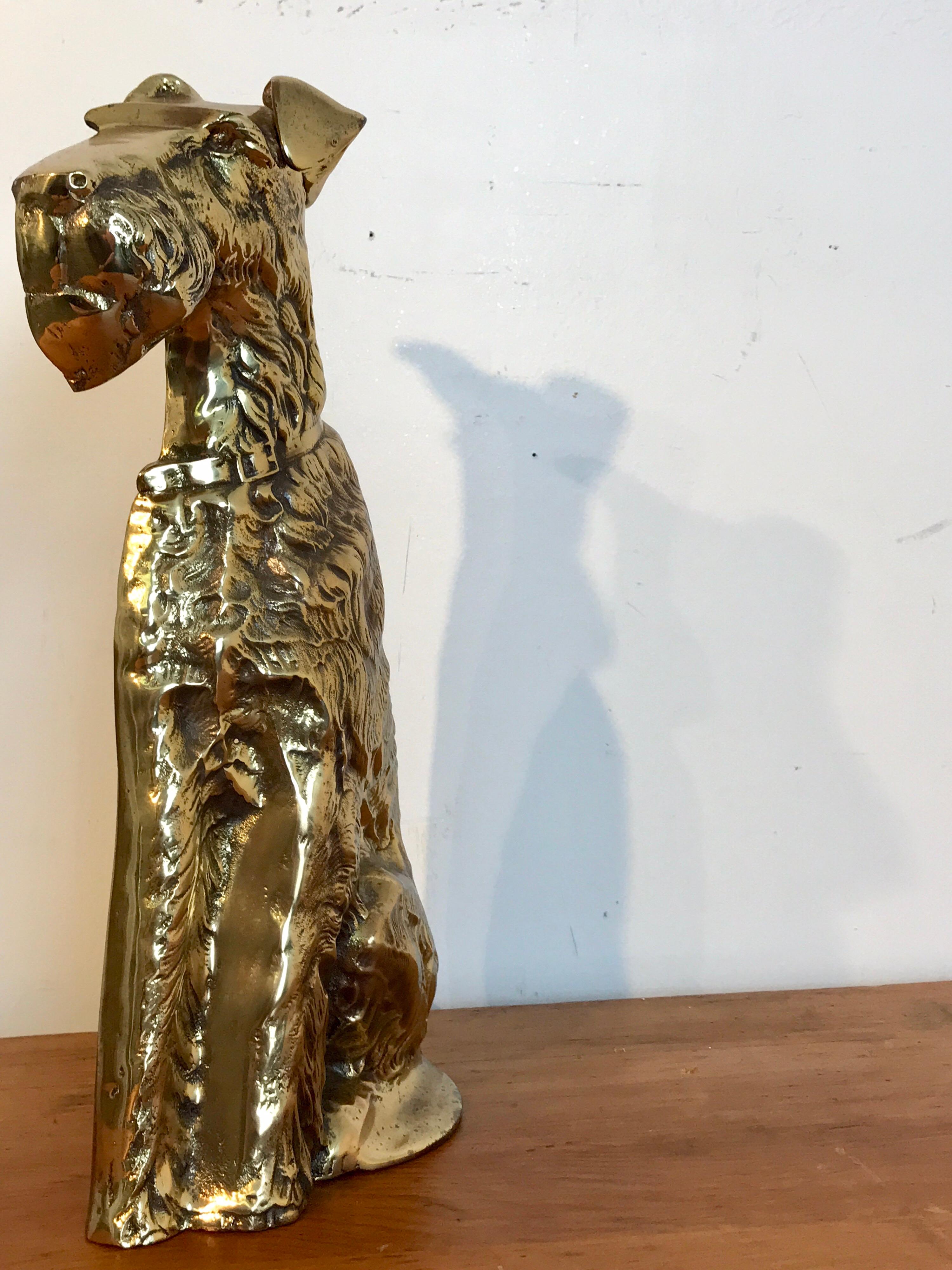 Antique English Brass Doorstop of a Seated Terrier 3