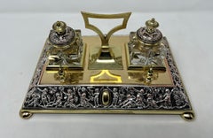 Antique English Brass Double Ink Stand, circa 1880