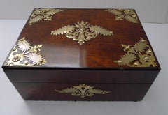 Antique English Brass Fern Mounted Walnut Jewellery Box c.1880