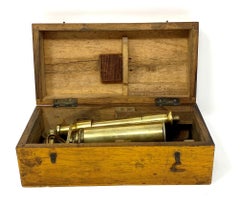 Antique English Brass Field Microscope in Original Case, circa 1890-1900