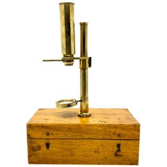 Antique English Brass Field Microscope in Original Case, circa 1890-1900