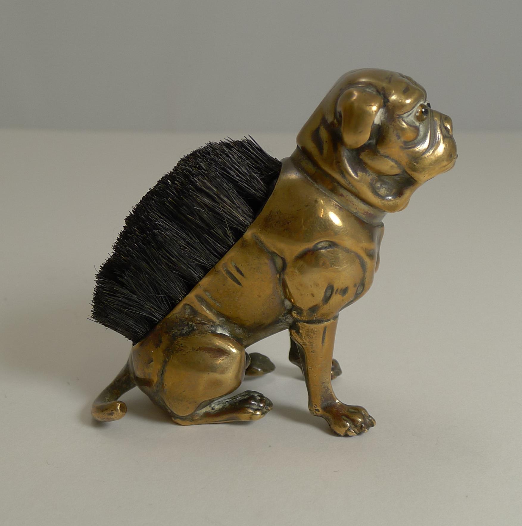 Victorian Antique English Brass Figural Pen Nib Wipe, English Boxer Dog, circa 1890