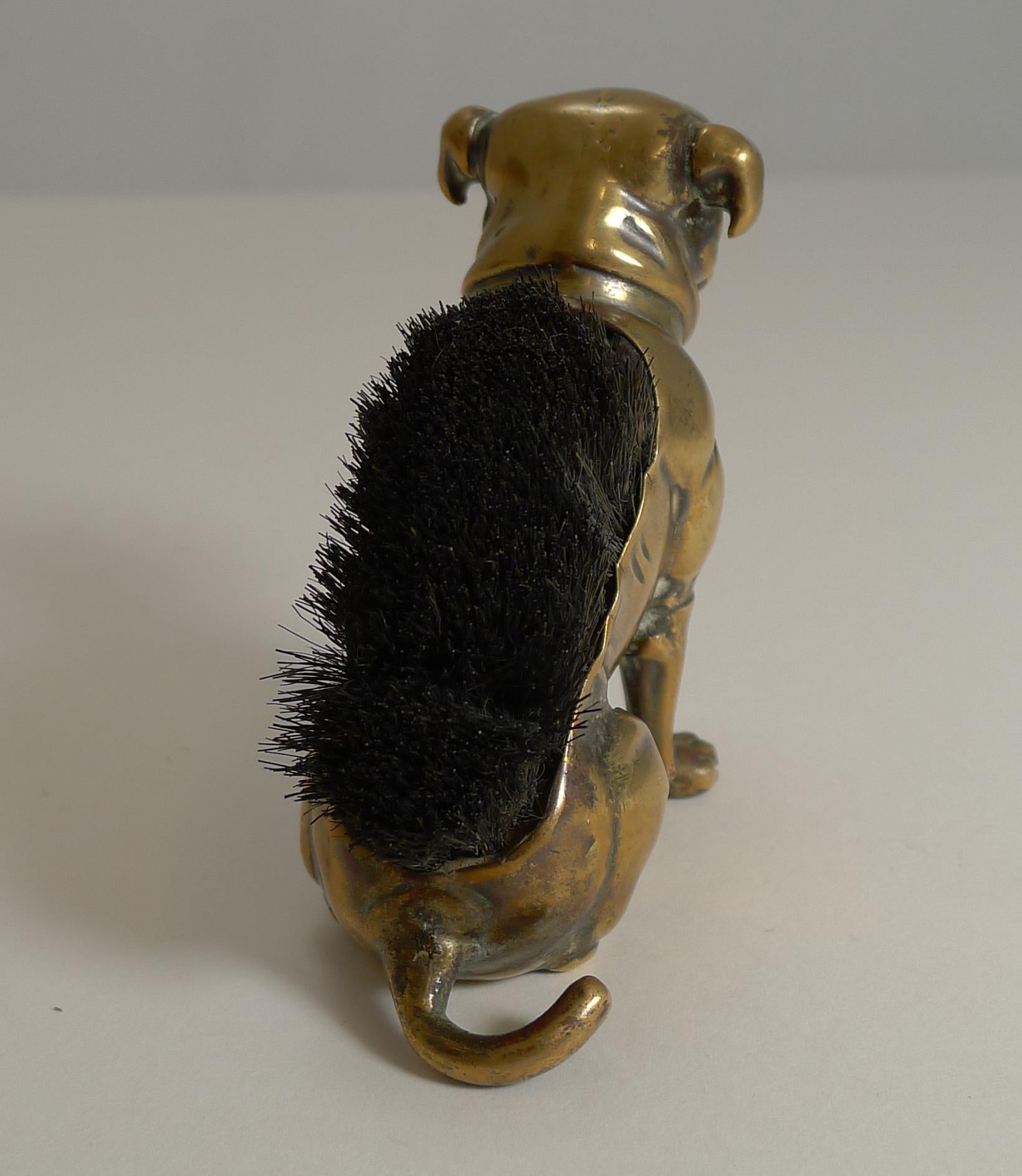 Antique English Brass Figural Pen Nib Wipe, English Boxer Dog, circa 1890 In Good Condition In Bath, GB