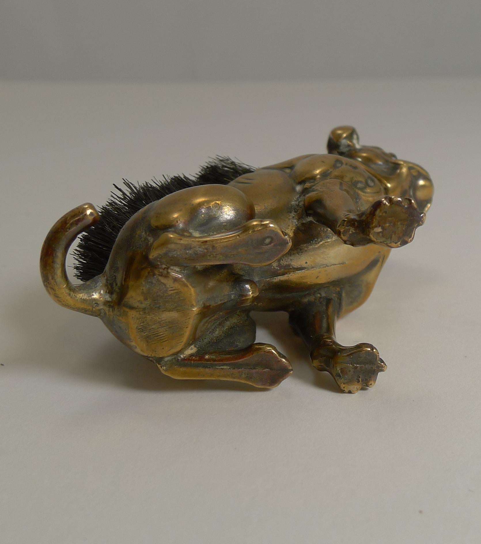 Antique English Brass Figural Pen Nib Wipe, English Boxer Dog, circa 1890 2