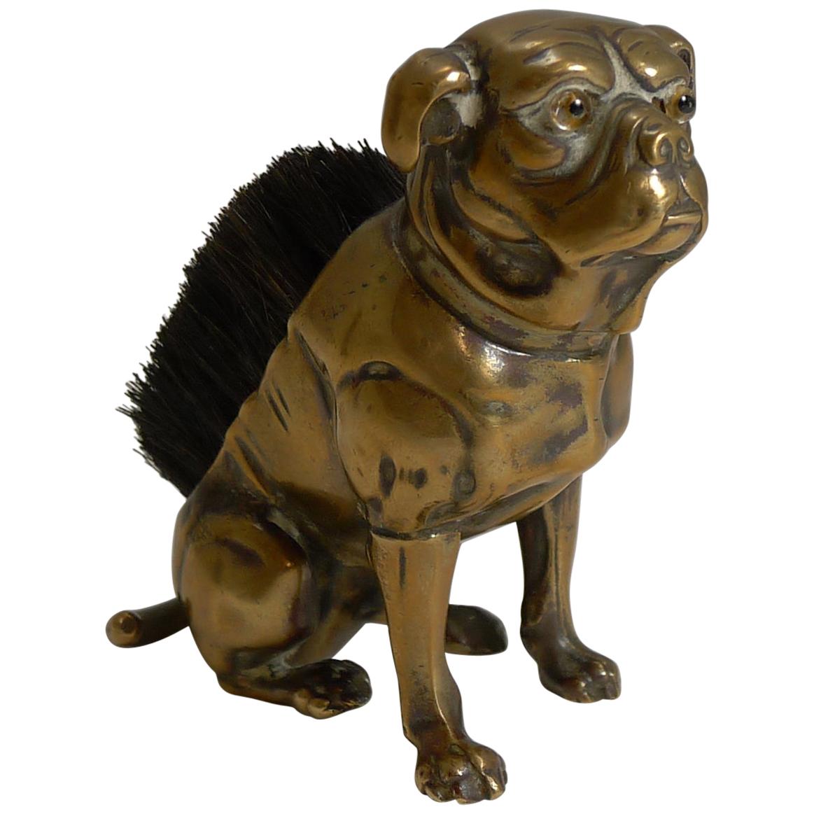 Antique English Brass Figural Pen Nib Wipe, English Boxer Dog, circa 1890