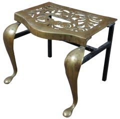 Antique English Brass Footman Fireplace Trivet Kettle Stool Stand Hearthware