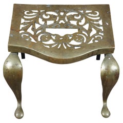 Used English Brass Footman Fireplace Trivet Kettle Stool Stand Hearthware