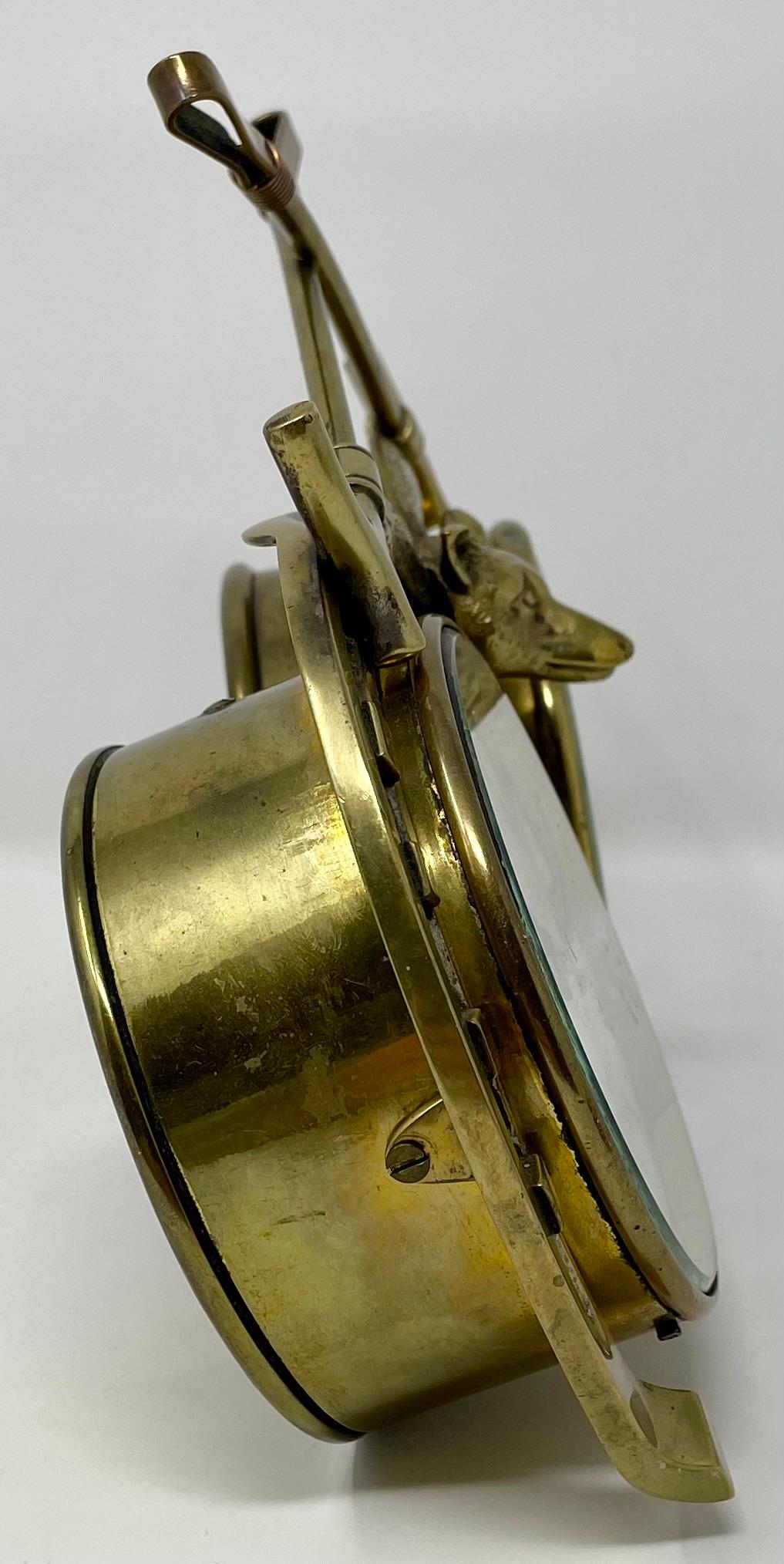 Antique English Brass Fox Hunt Clock & Barometer, Circa 1900. For Sale 1