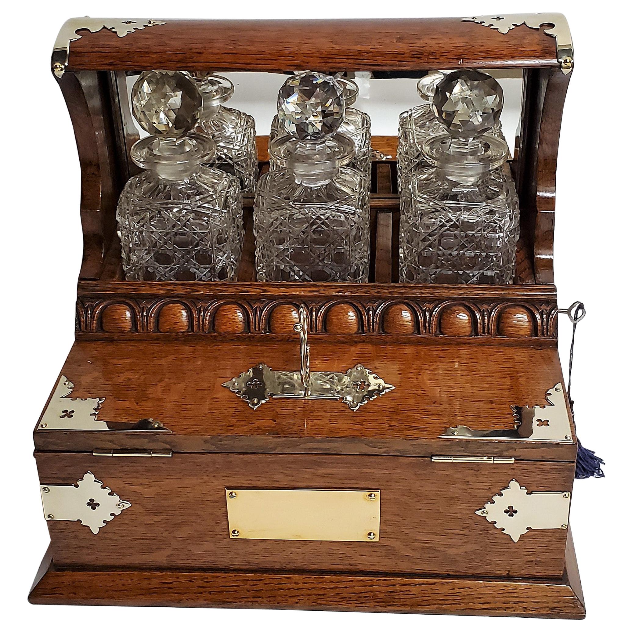 Antique English Brass Games Box Tantalus, circa 1860