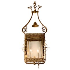 Antique English Brass Gas Lantern, Circa 1870-1880
