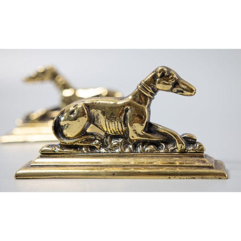 Antique English Brass Greyhounds Sporting Dogs Bookends Mantel Ornaments, A Pair For Sale at 1stDibs