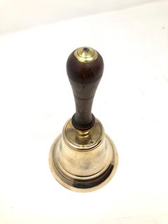 Antique English Brass Hand Bell Mahogany Handle, Circa 1900