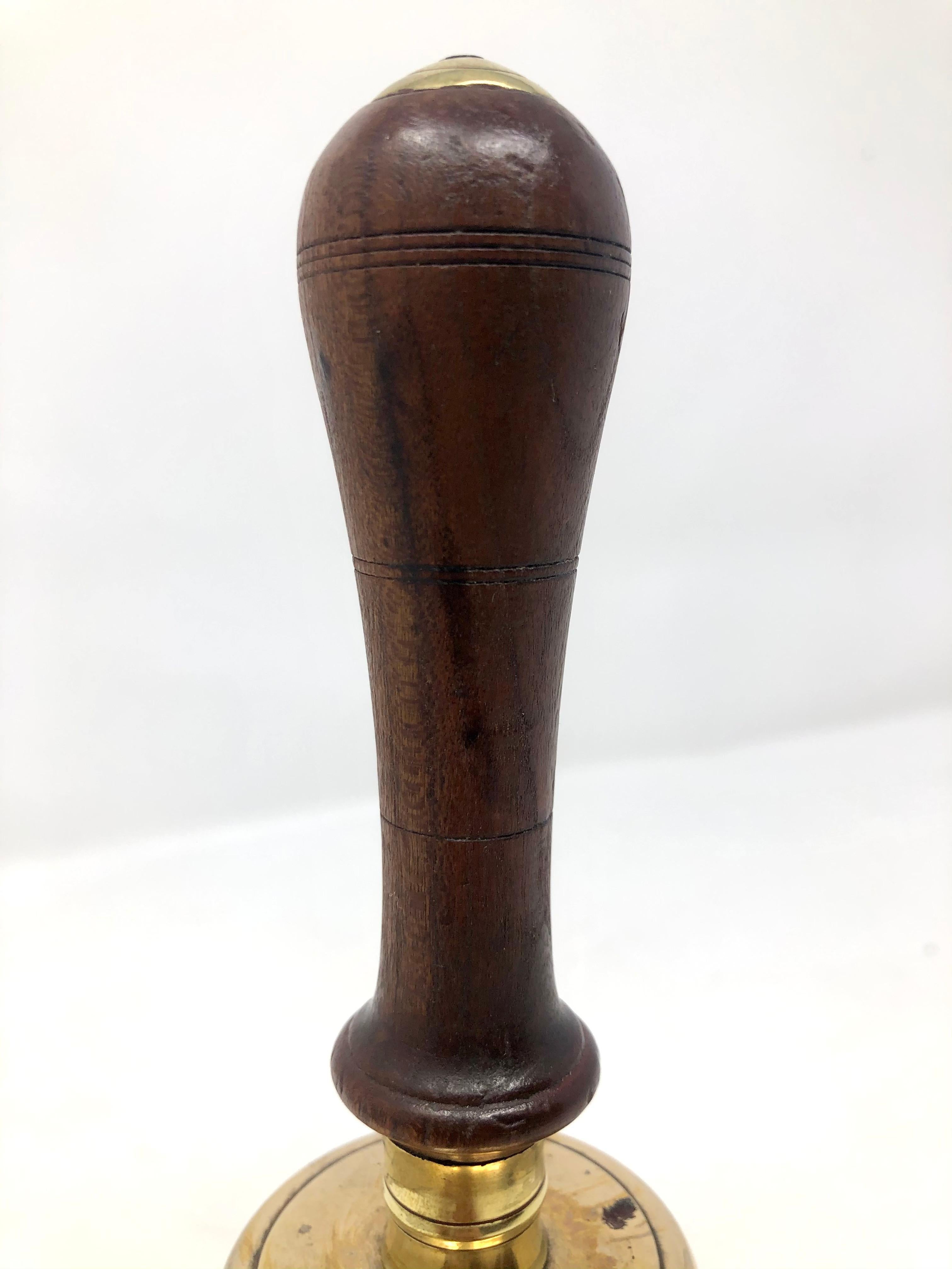 Antique English Brass Hand Bell Mahogany Handle, Circa 1900 In Good Condition In New Orleans, LA