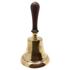 Antique English Brass Hand Bell Mahogany Handle, Circa 1900