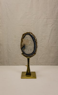 Antique English Brass Lamp with Agate, Golden