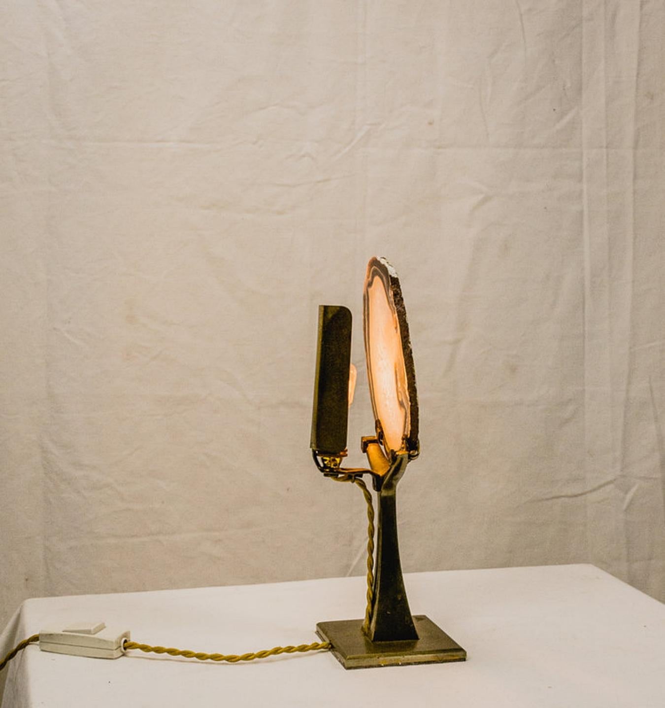 Antike englische Messinglampe aus Messing mit Achat, Gold (Europäisch) im Angebot