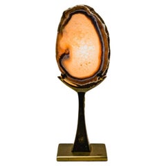 Antique English Brass Lamp With Agate, Golden.